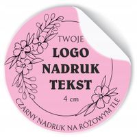 Naklejki z LOGO ETYKIETY REKLAMOWE twój nadruk tło różowe 4 cm 500 szt