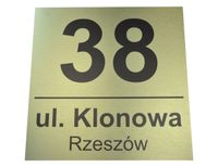Złota tabliczka adresowa metalowa dibond 40x40 cm z nadrukiem uv