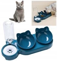 Miska Podwójna Zestaw dla Psa Kota na Karmę z Dozownikiem do Wody Bidon