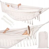 HAMAK DWUOSOBOWY BUJAK HUŚTAWKA 200x150cm XXL BOHO FRĘDZLE 200kg PODUSZKI