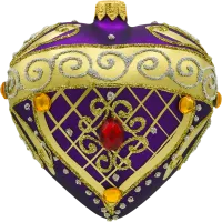 Bombka choinkowa szklanSerce ze złotymi zdobieniami i kamieniami: purpurowe