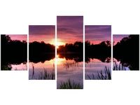 80CM 150CM OBRAZ 5 ELEM ZACHÓD SŁOŃCA WŚRÓD TRZCIN ŚCIENNY