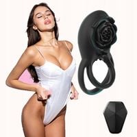 Męski wibrujący pierścień na penisa z różanym stymulatorem łechtaczki 8