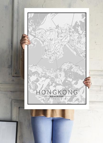 Hongkong mapa czarno biała - plakat 70x100 cm zdjęcie 2