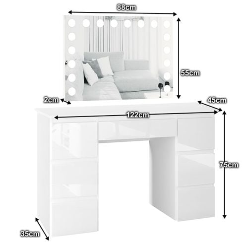 Toaletka MEGAN B3 z lustrem VISAGE biała/FRONTY POŁYSK na Arena.pl