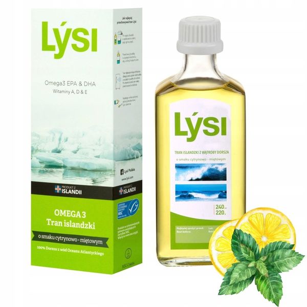 Lysi TRAN ISLANDZKI CYTRYNOWO MIĘTOWY Omega 3 EPA DHA WITAMINA A D E 240 ml zdjęcie 1