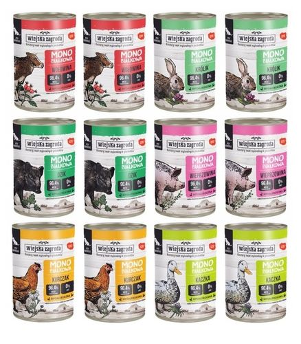 Wiejska Zagroda Karma mokra dla psa Monobiałkowa MIX SMAKÓW 12x 400g na Arena.pl