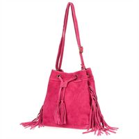 VERA PELLE torebka zamszowa listonoszka worek z frędzlami V477 fuksja