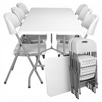 Zestaw Cateringowy Składany Ogrodowy Na Taras Biały Stół 180 cm + 6 Krzeseł