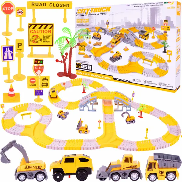 Kolejka Tor Samochodowy Auta Budowlane 255 elementów zdjęcie 1