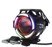 Halogen motocyklowy lampa 15W U7 LED z kolorowym ringiem kolor czarny