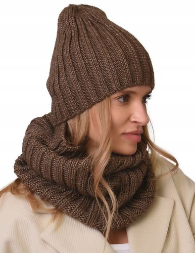 damski Komplet brązowyi zimowy CZAPKA Z KOMINEM ciepły ZESTAW polski Be4 na Arena.pl