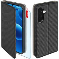 Etui z klapką do Samsung A56 5G Zamykane Czarne Futerał + Szkło 9H