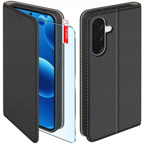 Etui z klapką do Samsung A56 5G Zamykane Czarne Futerał + Szkło 9H na Arena.pl