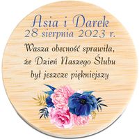 OTWIERACZ DREWNIANY z magnesem z imionami PODZIĘKOWANIE NA WESELE 25szt