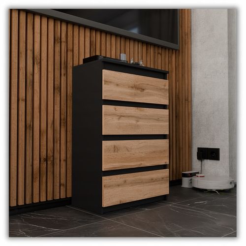 KOMODA Z SZUFLADAMI CZARNA DĄB WOTAN 60CM NOWOCZESN POJEMNA SZAFKA RTV na Arena.pl