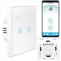 DOTYKOWY WŁĄCZNIK ŚWIATŁA DWUKANAŁOWY SZKLANY LED BIAŁY WiFi Tuya SMART LED
