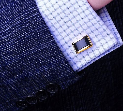 MD luksusowe męskie czarne złote spinki do mankietów koszuli | 18 karatów na Arena.pl