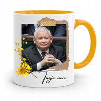 Kubek Żółty Prezent Prezesa Jarosław Kaczyński Pis Z Nadrukiem Ze Zdjęciem