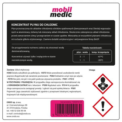 KONCENTRAT DO CHŁODNIC G13 4L - 35°C MOBIL MEDIC na Arena.pl