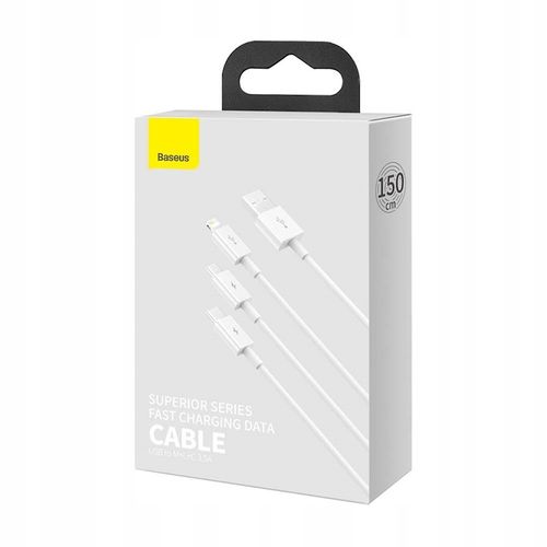 BASEUS SZYBKI KABEL USB / microUSB / USB C / Lightning 3,5A biały na Arena.pl