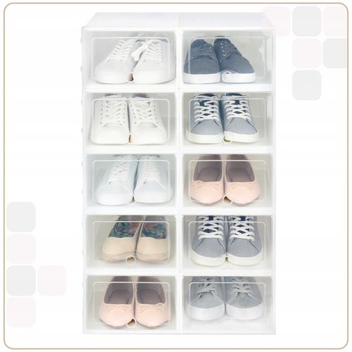 10x PUDEŁKA NA BUTY POJEMNIK ORGANIZER DO BUTÓW Z KLAPĄ MODUŁOWE DO SZAFY na Arena.pl