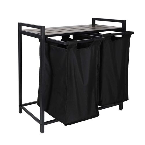 Kosz na Pranie Bieliznę 2 Komory z Drewnianą Półką Blatem Pojemnik Loft 92L na Arena.pl