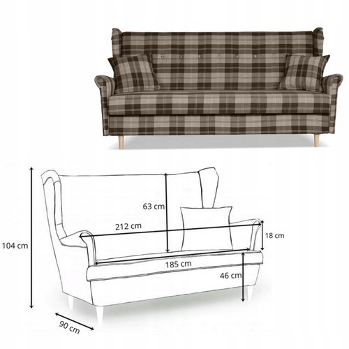 Sofa Uszak FELDA rozkładana fspania Family meble krata brązowa na Arena.pl