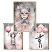 Zestaw trzech plakatów dla dzieci Pink Girl