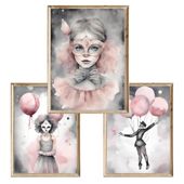 Zestaw trzech plakatów dla dzieci Pink Girl
