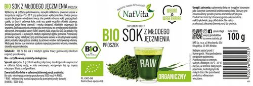 Sok z Młodego Jęczmienia BIO Proszek Ekologiczny Witaminy 100g NatVita na Arena.pl