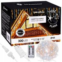 LAMPKI SOPLE 300 LED ZEWNĘTRZNE CHOINKOWE FLASH KURTYNA GIRLANDA ŚWIETLNA
