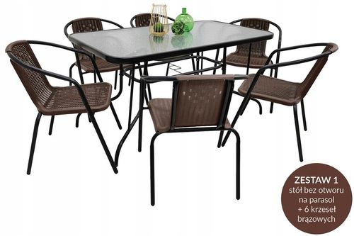 ZESTAW MEBLI OGRODOWYCH NA TARAS STÓŁ 120x70 + 6x KRZESŁA LORETTO BRĄZ MIX na Arena.pl
