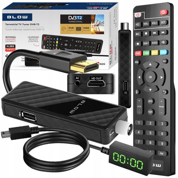 DEKODER TUNER TV DVB-T2 HEVC H.265 FULL HD MINI STICK PILOT ZESTAW zdjęcie 9