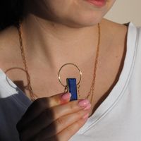 Naszyjnik srebrny złocony - Lapisem Lazuli prostokąt