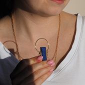 Naszyjnik srebrny złocony - Lapisem Lazuli prostokąt