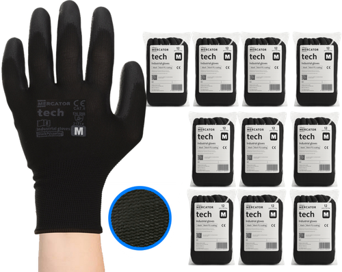 rękawice robocze mercator tech black+black pu - m - 120 par na Arena.pl