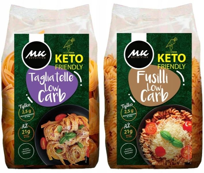 Makarony KETO Tagliatelle i Fusilli Zestaw WSTĄŻKI i ŚWIDERKI po 250g zdjęcie 1