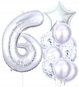 Balony 10szt na Szóste urodziny Srebrne konfetti  F150_B_6