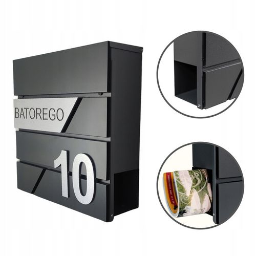 SKRZYNKA POCZTOWA NA LISTY Z ADRESEM NUMER DOMU WZORY DUŻA CZARNA RAL 9005 na Arena.pl