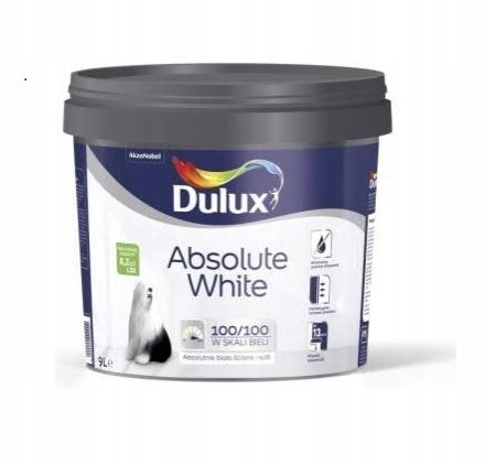 DULUX ABSOLUTE WHITE 9L FARBA BIAŁA DO ŚCIAN I SUFITÓW na Arena.pl