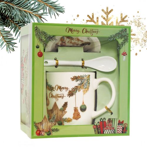 kubek świąteczny - zestaw w pudełku ze spodkiem i łyżeczką 400 ml kb16wz4 na Arena.pl