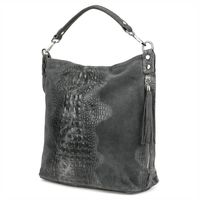 VERA PELLE torebka zamszowa worek kroko z paskiem na ramię V476 c.szara