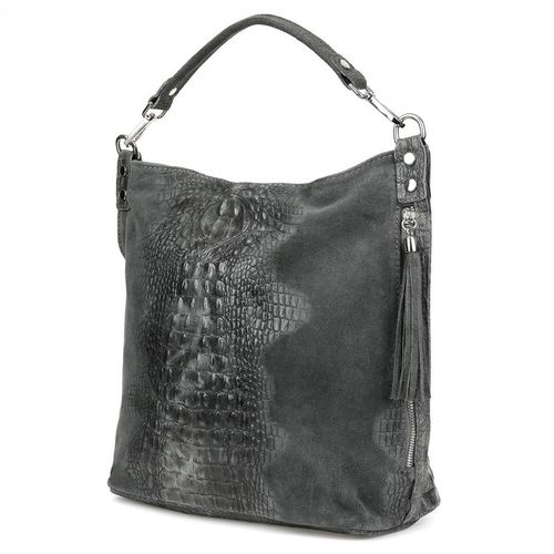 VERA PELLE torebka zamszowa worek kroko z paskiem na ramię V476 c.szara na Arena.pl