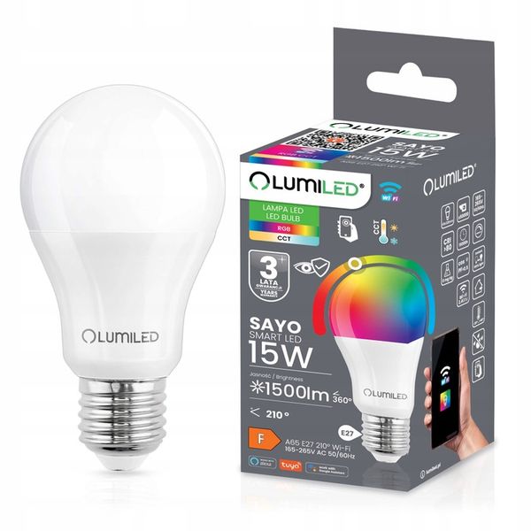 Żarówka LED E27 A65 15W=100W TUYA RGB Ściemnialna Inteligentna WiFi zdjęcie 1