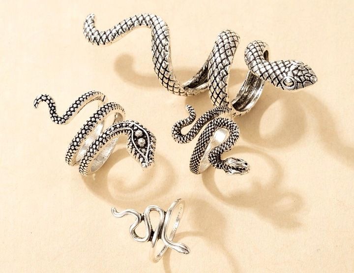 Komplet pierścionków srebrnych Metalowe Antyczne Srebro Punkowe węże snake zdjęcie 7