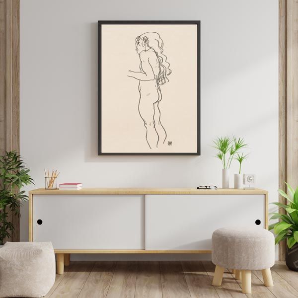Standing Nude Girl, Facing Left, Egon Schiele - plakat 59,4x84,1 cm zdjęcie 2
