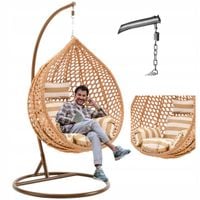 Fotel wiszący bujany kosz ogrodowy kokon jajko brązowy huśtawka + poduszki