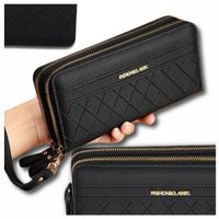 PORTFEL DUŻY SKÓRA EKOLOGICZNA DAMSKI DWUKOMOROWY PODWÓJNY SKÓRZANY CZARNY