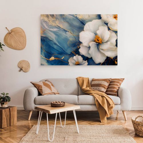 Obraz Do Salonu Kwiaty Niebieski Marmur Glamour Abstrakcja 70cm x 50cm na Arena.pl